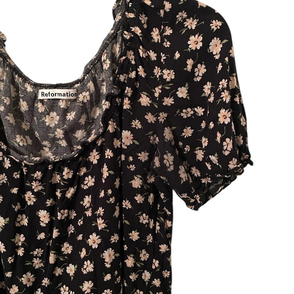 Reformation Women's Black Yellow Cheyanne Hayley Short Ruffle Sleeve‎ Top Size M - Picture 3 of 6